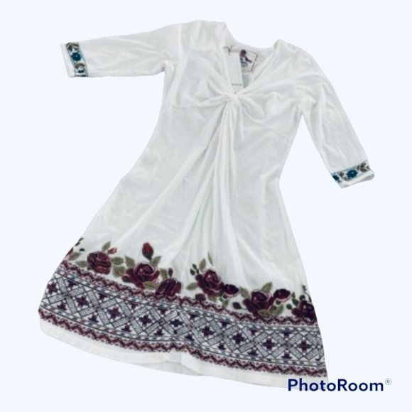 Johnny Was Dresses & Skirts - Johnny Was Twist Front Rose Floral Embroidered White Dress Size S  NWOT